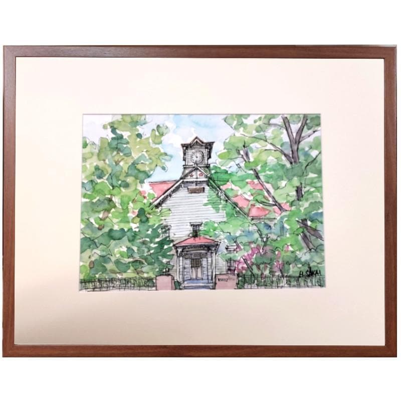 ☆ 境　肇 ☆「時計台」水彩画　大衣　新品額！