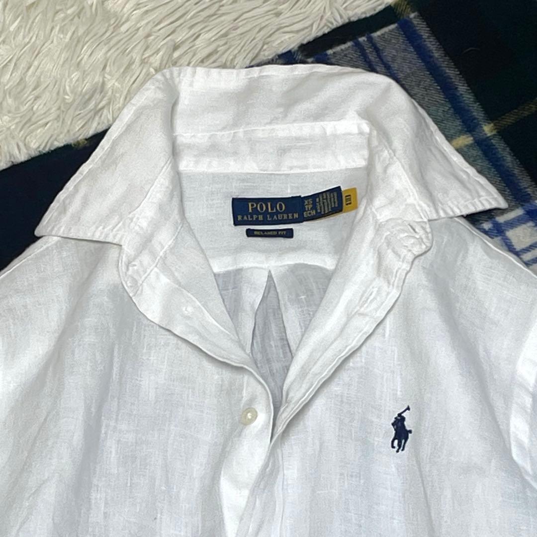 美品 現行 ポロラルフローレン 人気 リネンシャツ 白シャツ XS