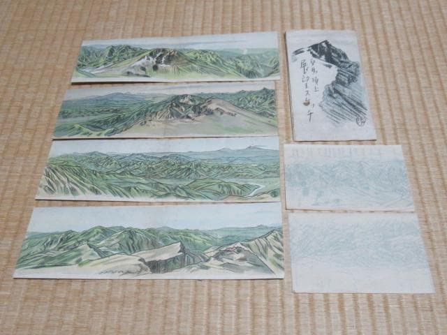 未使用 大正9年◆白馬頂上展望スケッチ 佐藤清：画 和紙 木版画 6枚 絵はがき