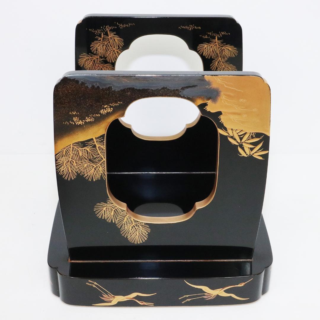 時代漆器 朱漆塗 鶴亀山水 松竹梅 縁起物 蒔絵 三ツ重盃 木製 - メルカリ