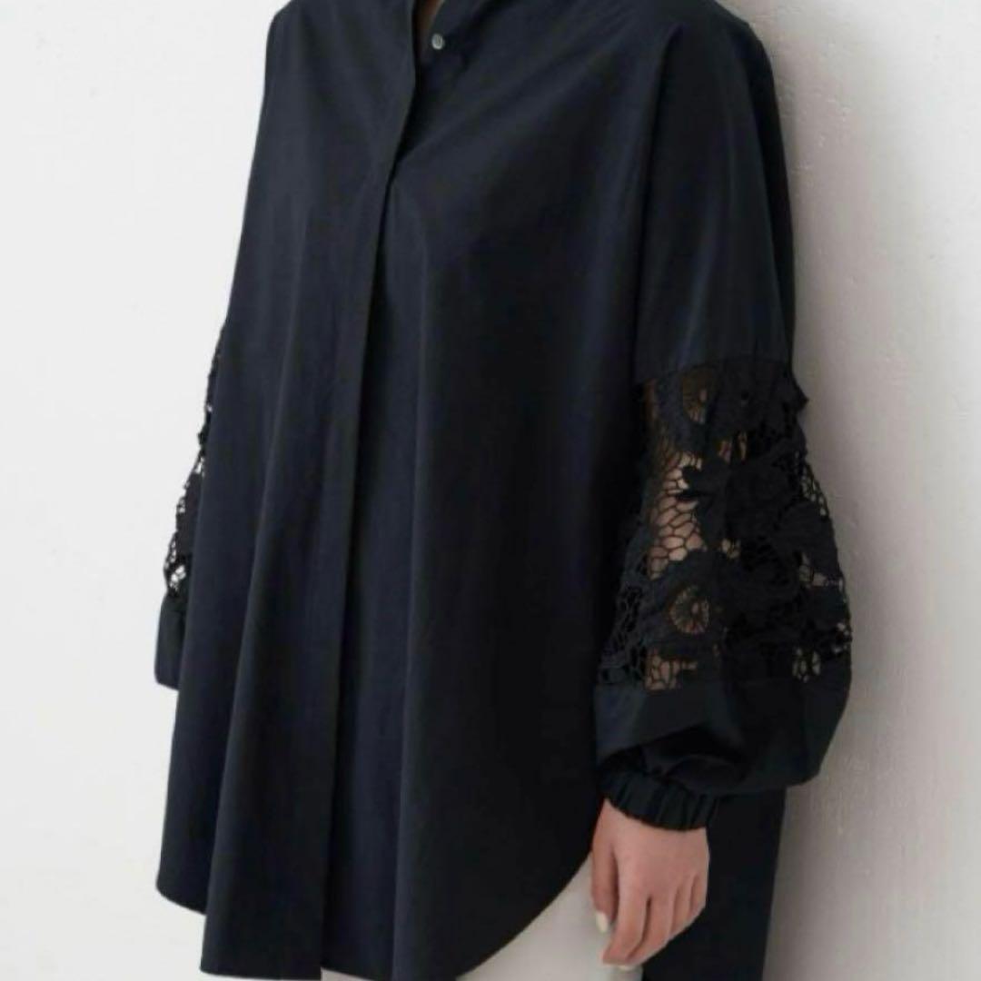 ビアズリー袖レースシャツブラックサイズフリー22AW