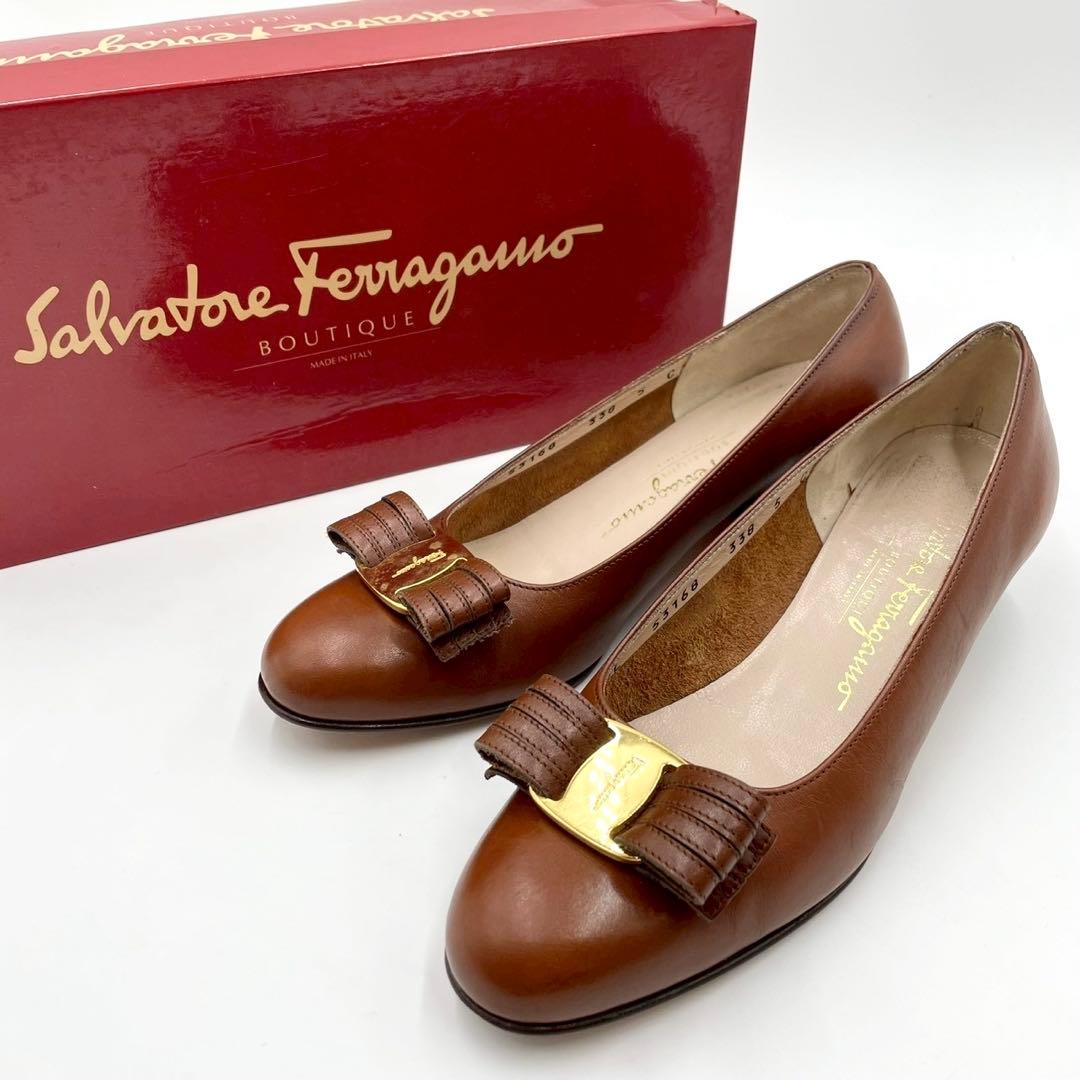 フェラガモ パンプス ヴァラリボン SEMPIONE 5C ブラウン Y1298