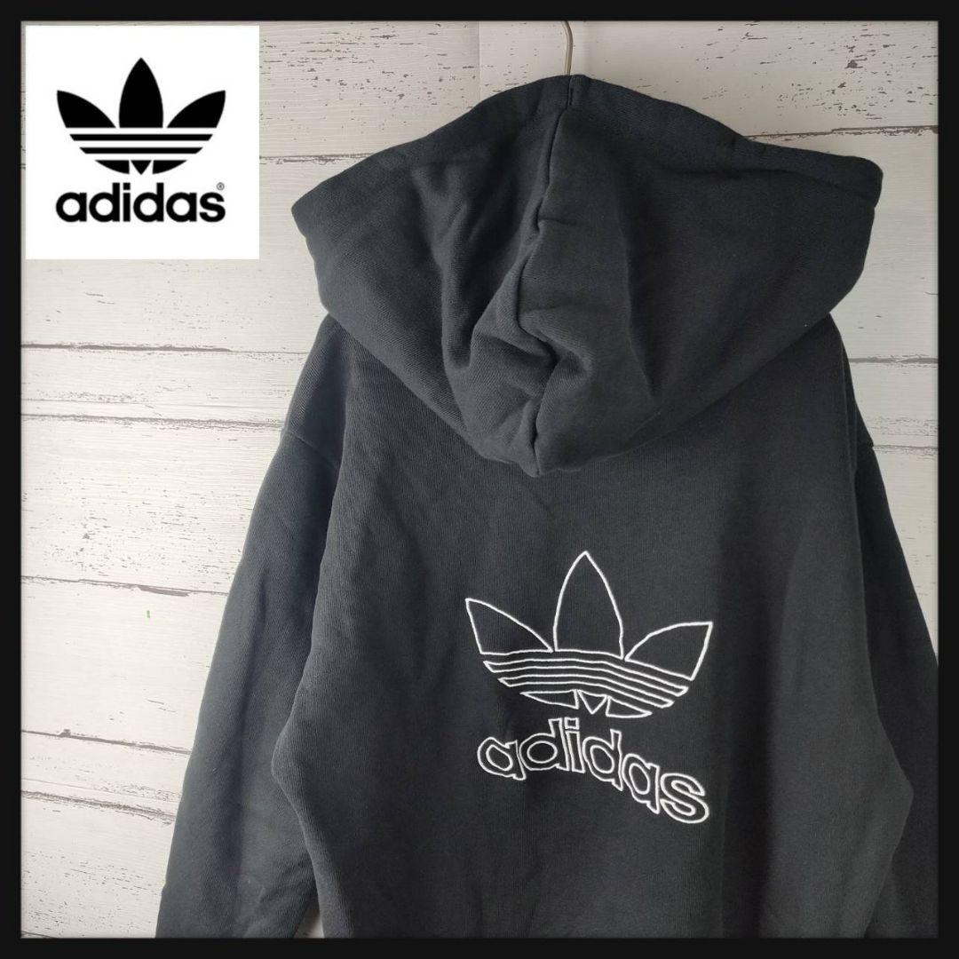 希少デザイン】アディダス パーカー⭐スウェット⭐両面ロゴ⭐刺繍ロゴ