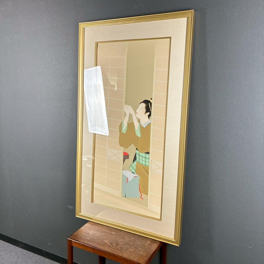 美品 上村松園「夕暮」シルクスクリーン 上村淳之監修の証明シール有