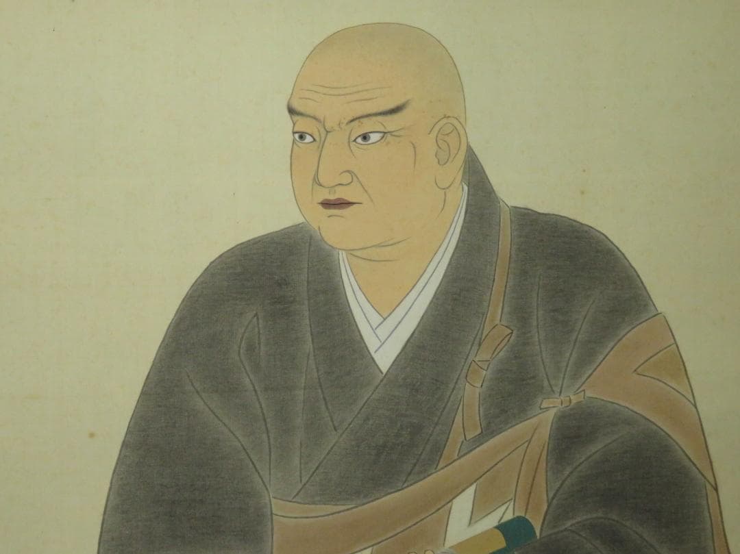 平高醒邨 　「日蓮上人 御影」（日蓮聖人座図） 　絹本 日本画　師；菊池桂月