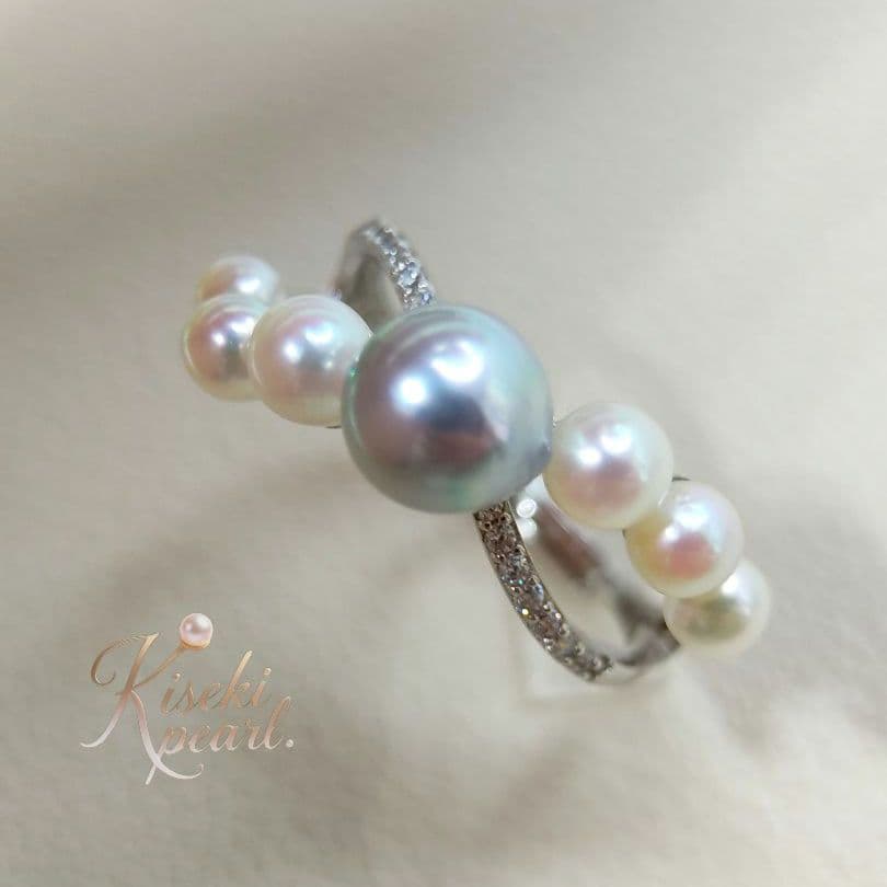 本真珠　あこや真多麻ナチュラルブルー7㍉　S925フリーサイズリング　新品