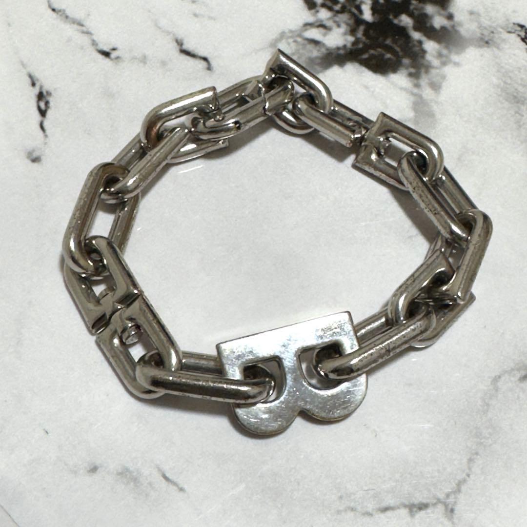 バレンシアガ　B Chain スリムブレスレット シャイニーシルバーブラス