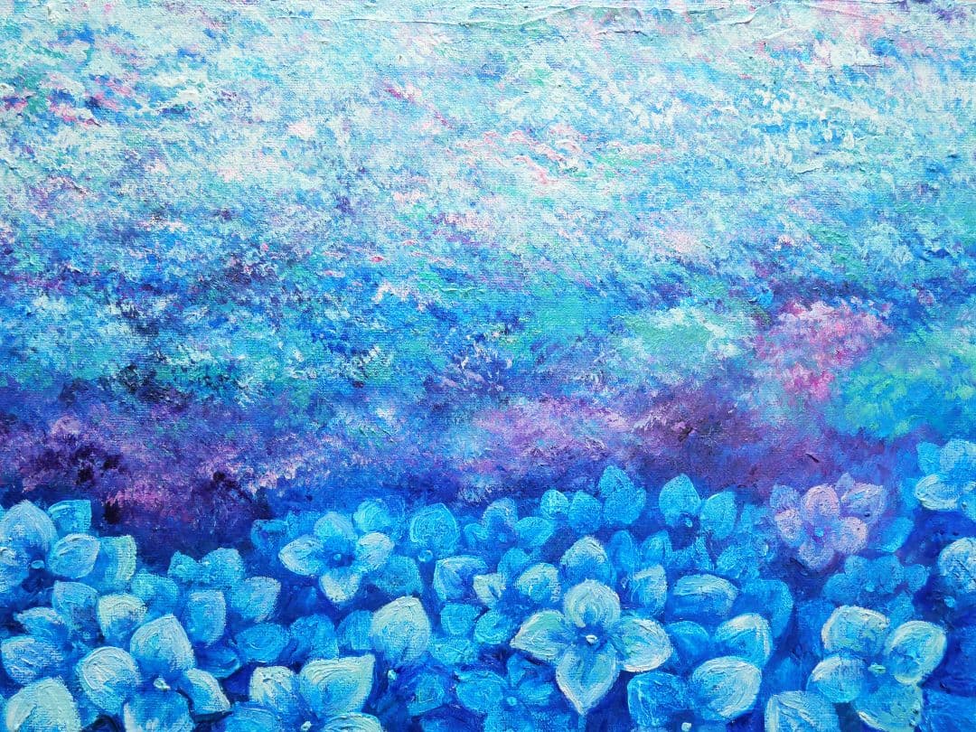 油絵 絵画 【紫陽花畑】