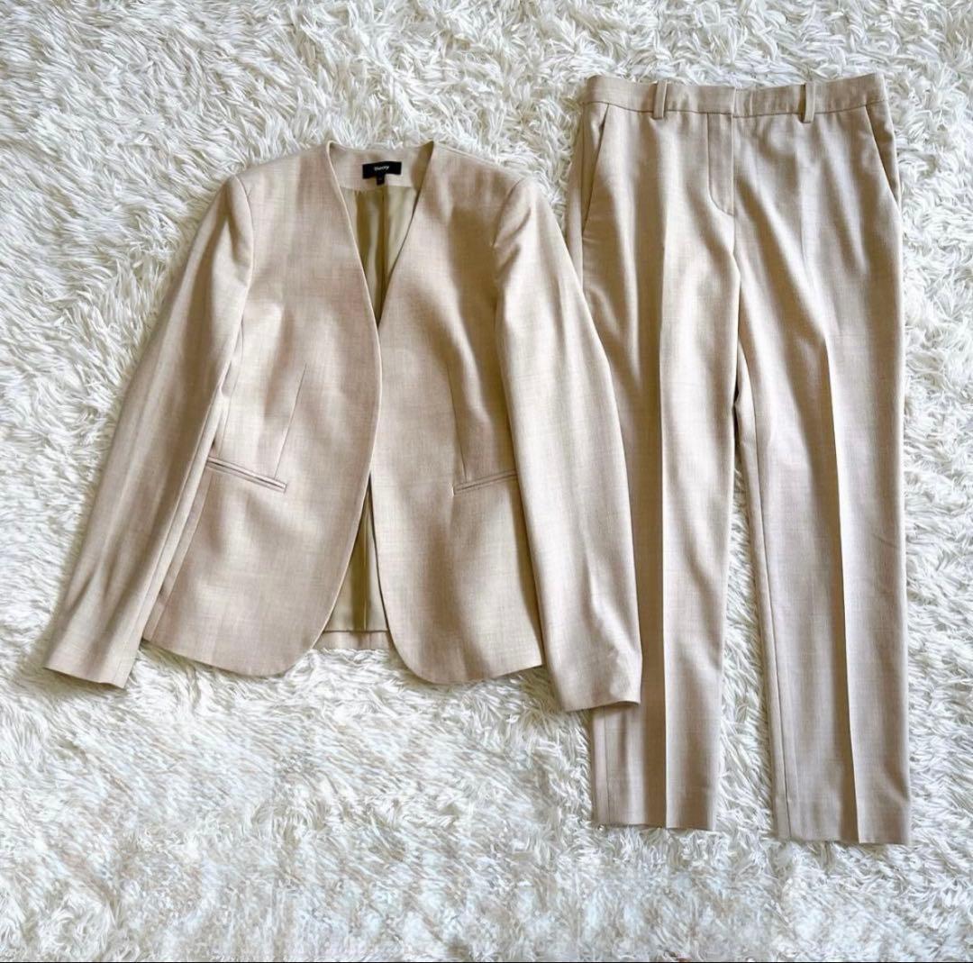 セオリー　LIGHT SAXONY2 パンツスーツ ノーカラー