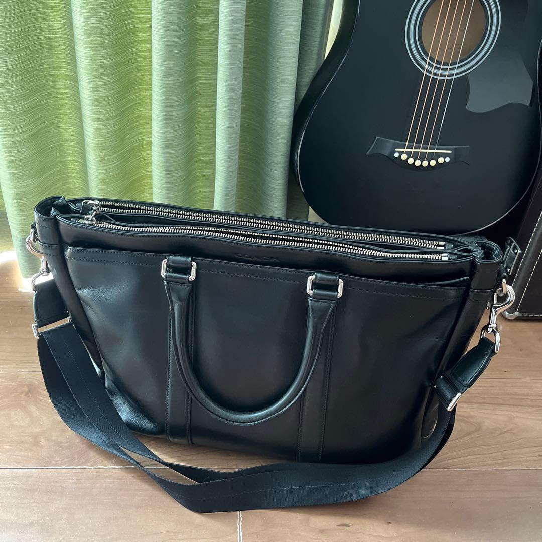 【美品】COACH コーチ　ブラック レザー　ビジネスバッグ　トート　本革