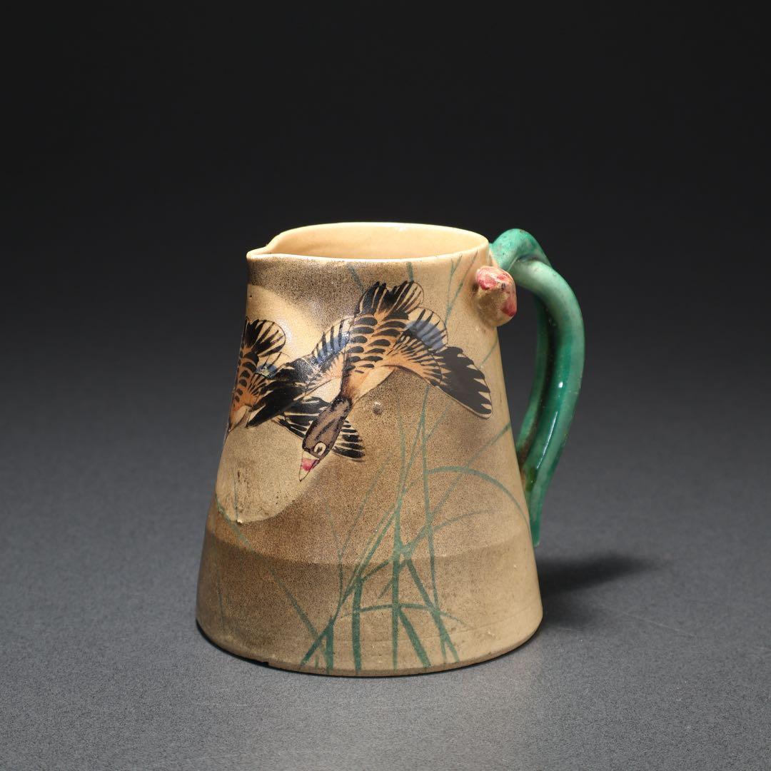 薩摩焼　錦光山　月に雁文水注　里帰り　骨董　R1574ダC