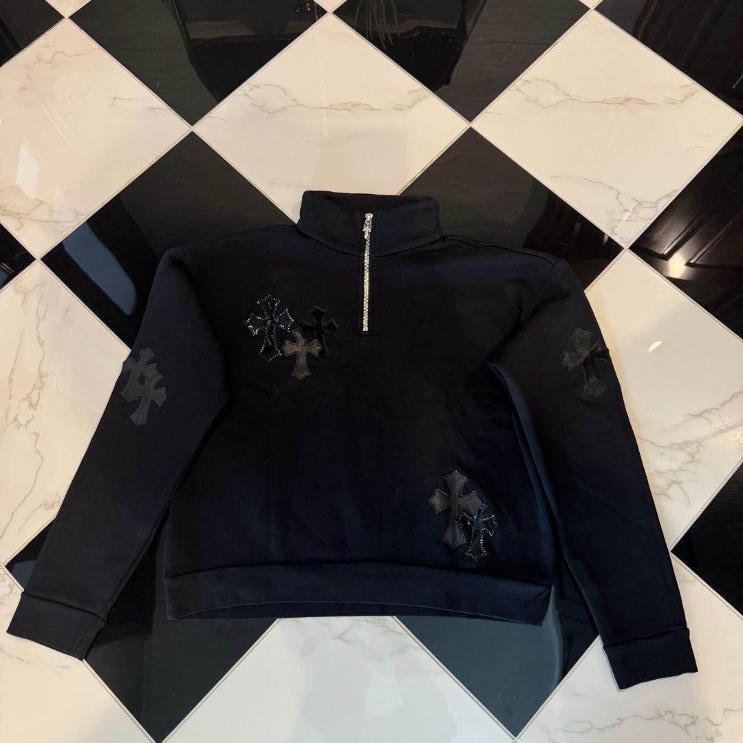 新作 希少】クロムハーツ ハーフジップ トレーナークロスパッチ ハラコ