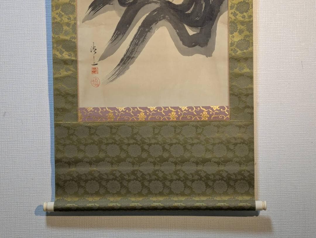 真作】掛軸 達磨図 墨彩仏画 書と画の共作風作品 合箱入 U131 - メルカリ