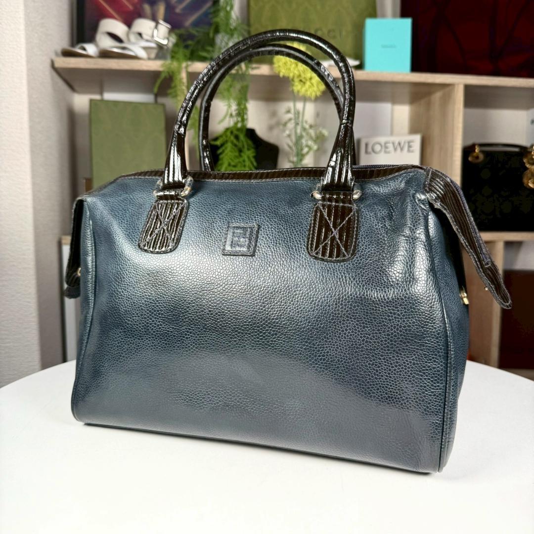 美品 80's OLD FENDI キャビアスキン ズッカ ミニボストン
