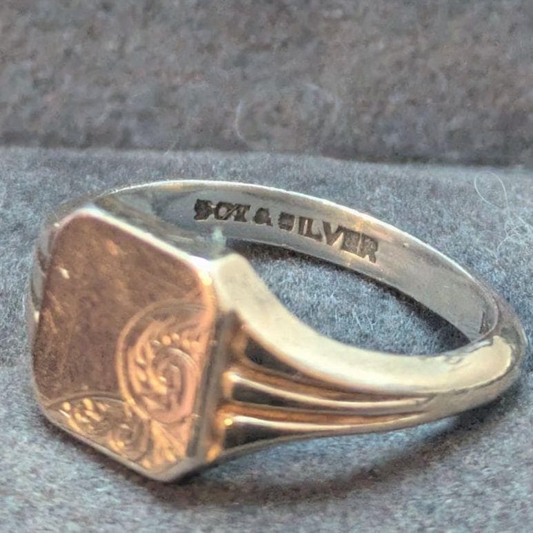 英国イギリス 9CT スターリングシルバー925 ヴィンテージ シグネットリング