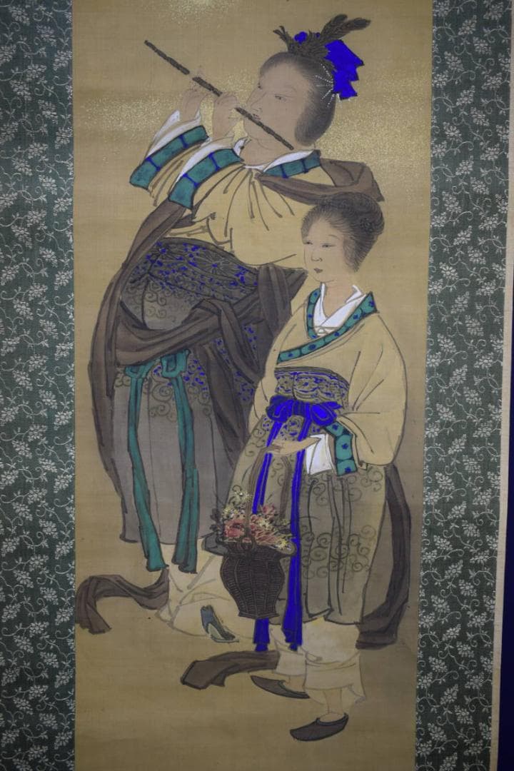 真作/旭山/陳人/美人画/金泥/布袋屋掛軸HH-893