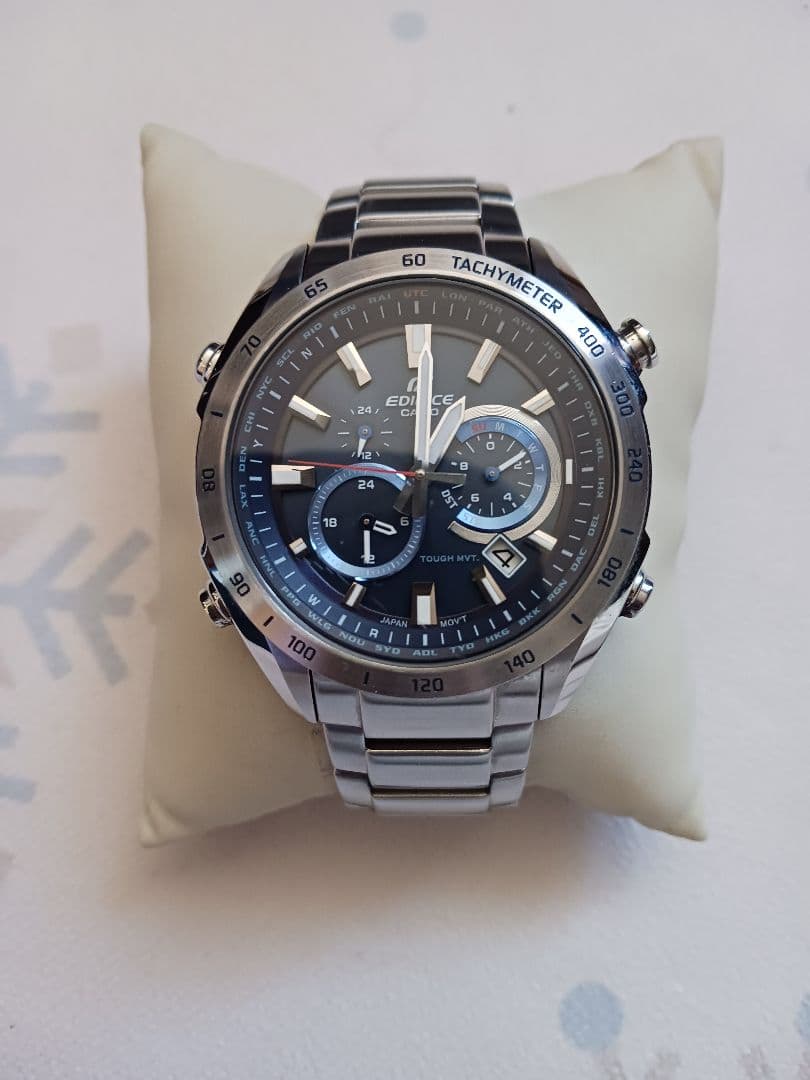 CASIO　EDIFICE　電波ソーラー タキメーター付き時計 グレー