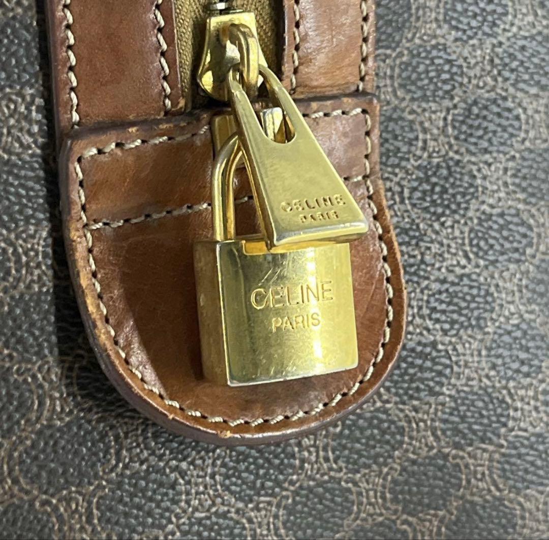 当時物 オールド セリーヌ ボストンバッグ 南京錠 マカダム柄