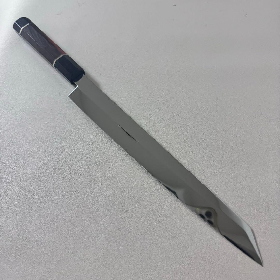 270mm 切付柳刃包丁 鏡面　天然木八角柄 刺身包丁 「全鋼」'.。！ 270mm 切付柳刃包丁 鏡面 黒檀八角柄 刺身包丁 全鋼 和包丁【鞘付き