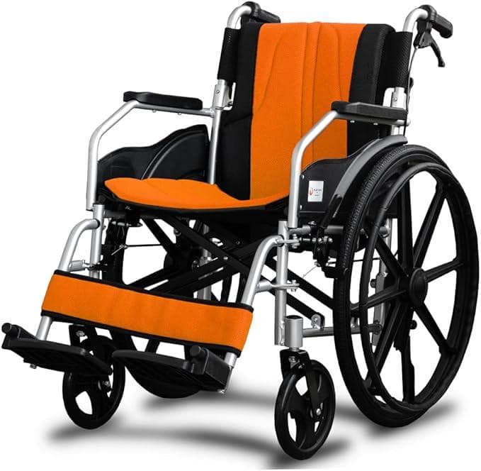 自走式折り畳み車椅子【自走式】【介護・介助用】 (オレンジ+レッド（ブルーも可）