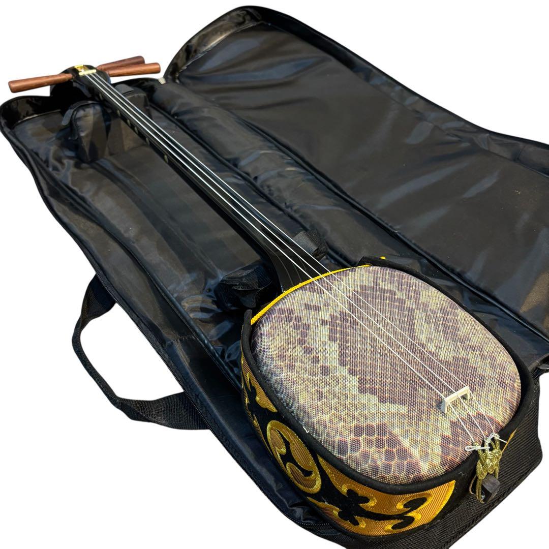 沖縄三線　三線　リュックケース付き　合皮　人工皮　蛇柄　三味線