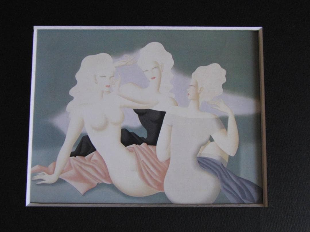 東郷青児、【乙女】、希少な額装用画集より、状態良好、新品額装付