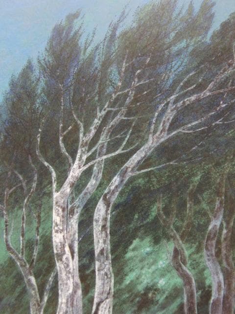 佐々木豊、【木立】、希少な額装用画集画、新品高級額 額装付、状態良好