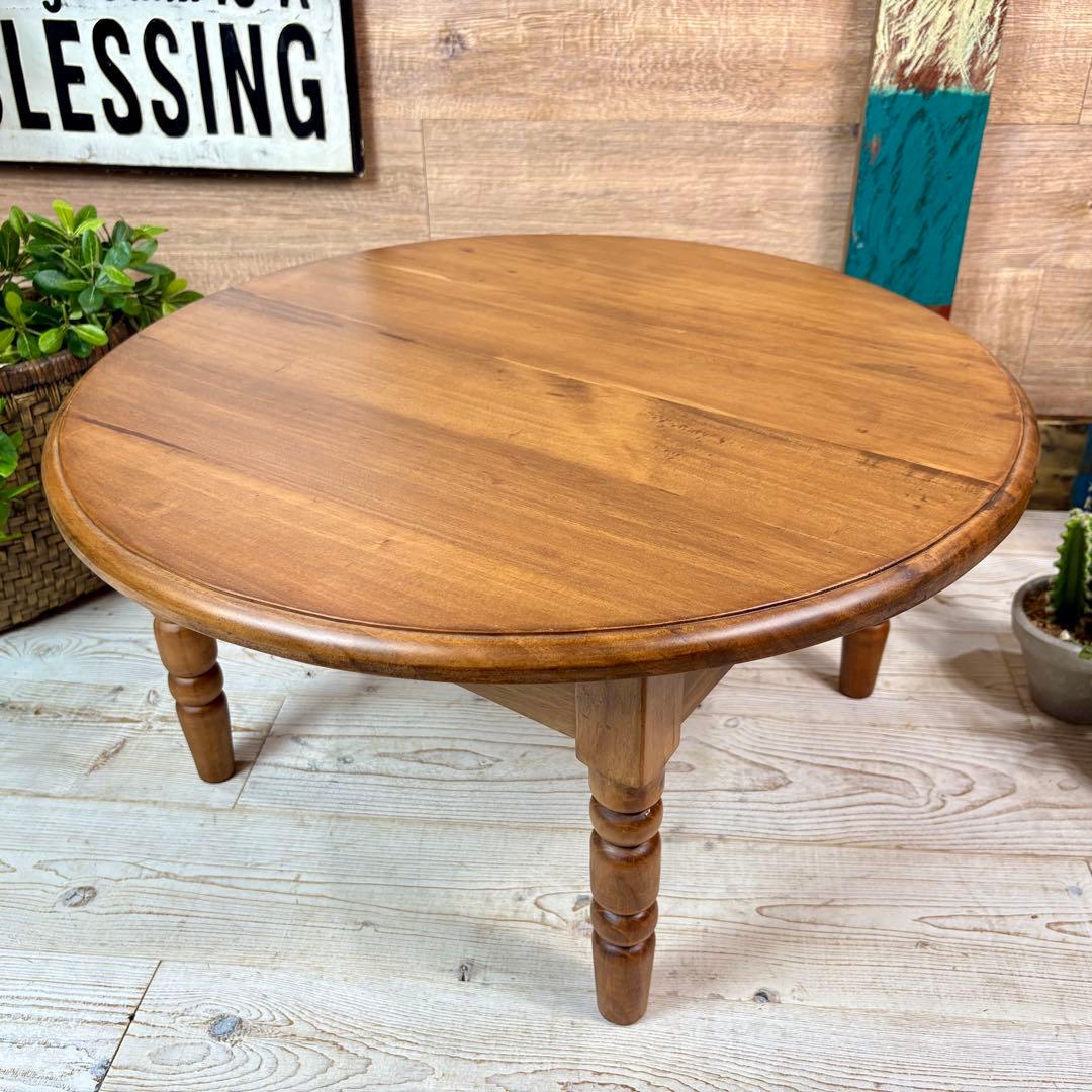 カントリー北欧調丸テーブル無垢ナチュラルウッド木製座卓松材無垢ちゃぶ台