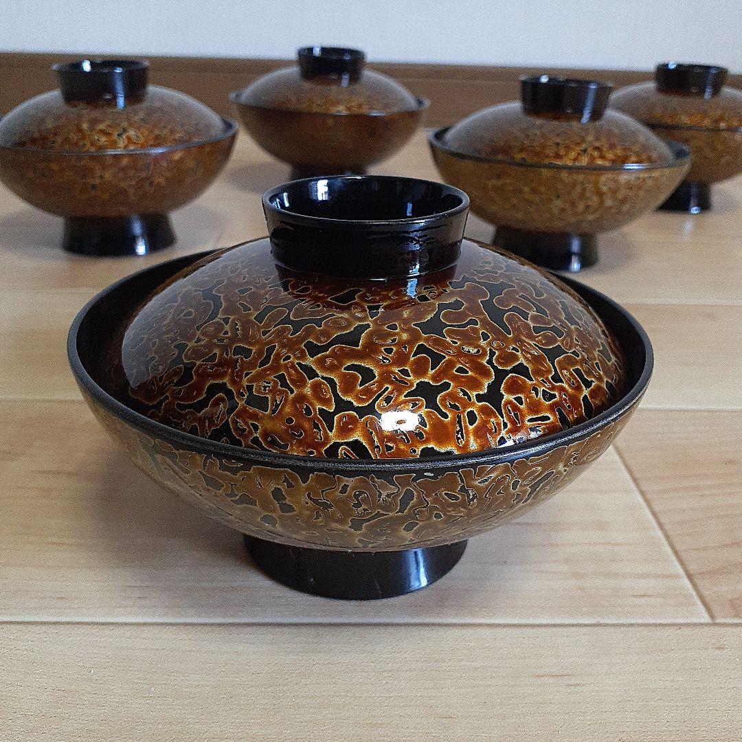 未使用品】会津塗 蓋付き汁物椀 5客セット 漆器 椀 まとめ売り - メルカリ