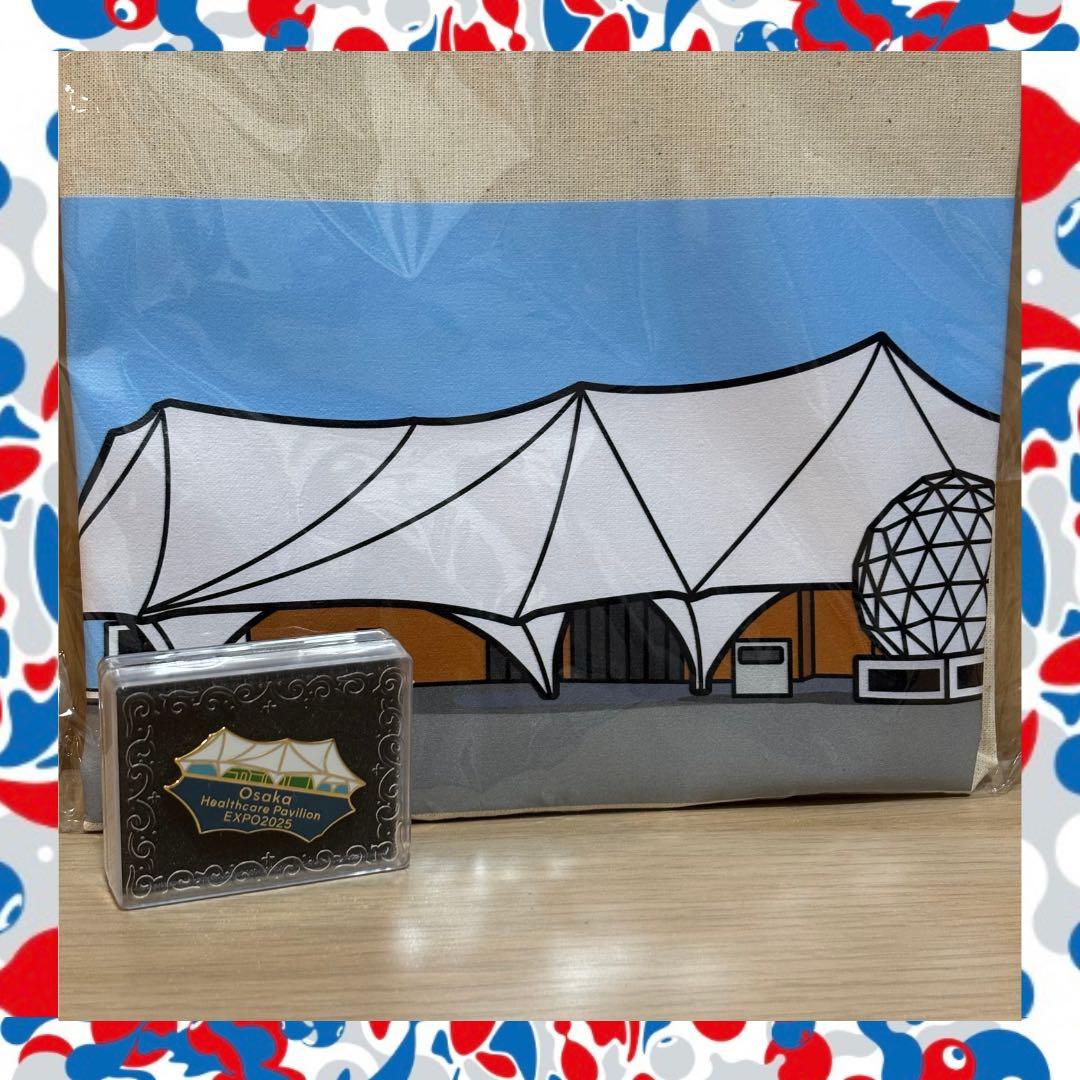 大阪ヘルスケア　ピンバッジ　トートバッグ