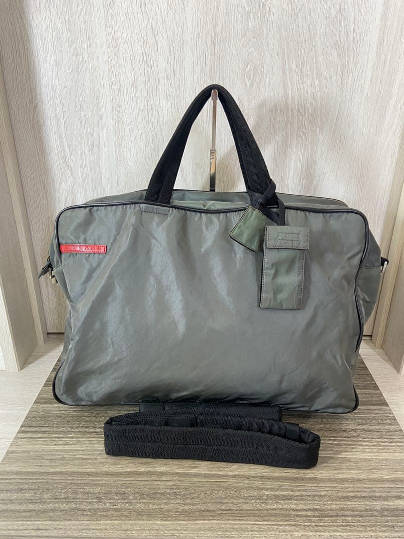 焼く PRADA スポーツ　ボストンバッグ　ナイロン　大容量　カーキ　グレー