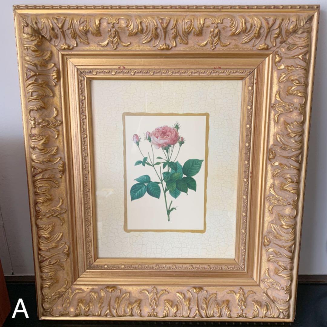 【2枚組】イタリア製 ルドゥーテ 薔薇 花 額絵 スクエア 絵画