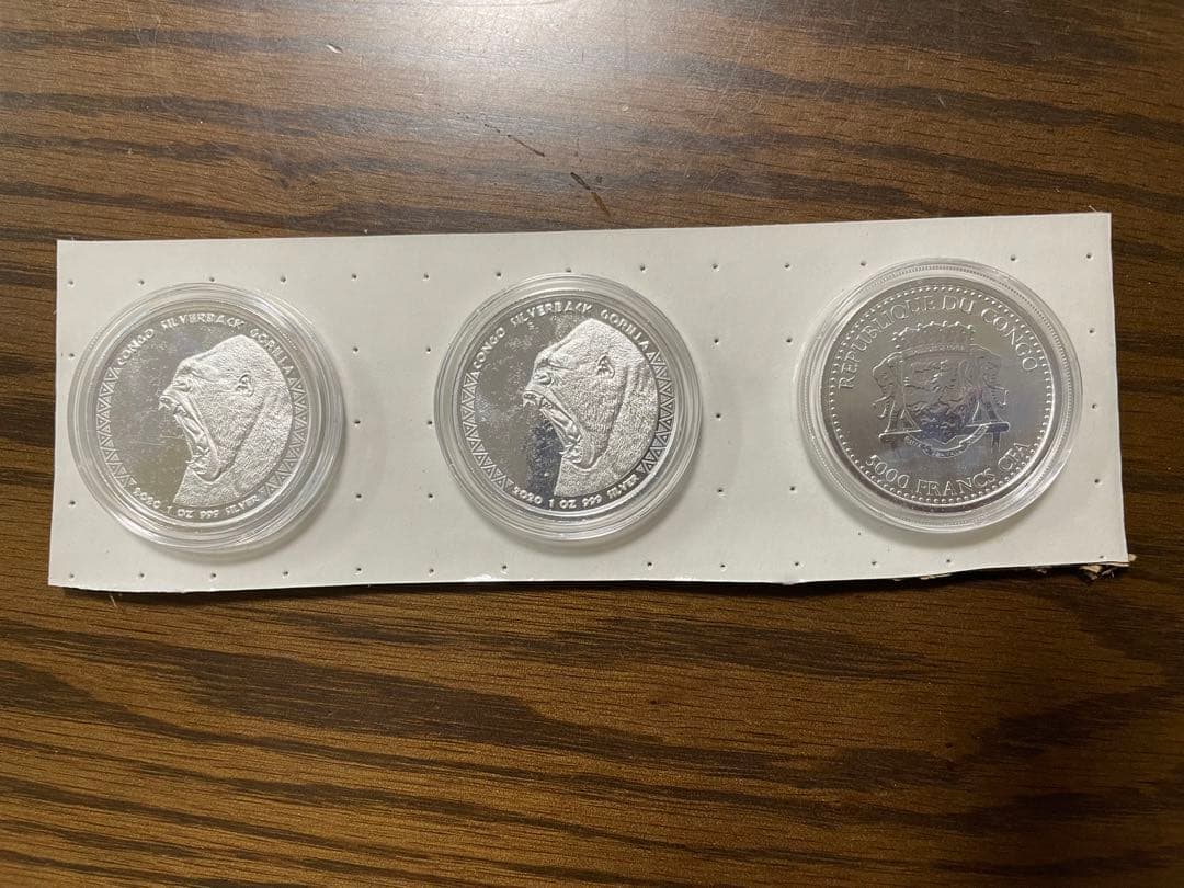 2020年 コンゴ 「シルバーバック ゴリラ」 純銀 1オンス銀貨×３枚 純銀99.9% 1オンス銀貨 2020年 コンゴ共和国「シルバーバックゴリラ