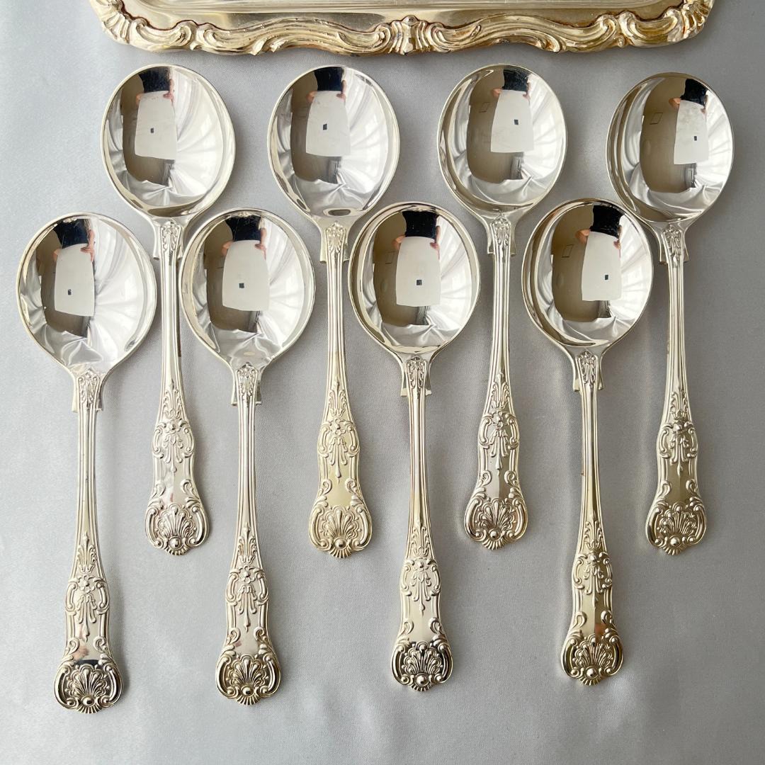 【Roberts & Belk】 クイーンズパターン コンソメスプーン 8本