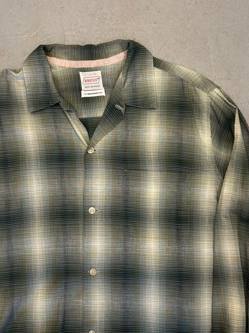 60s BRENT オンブレシャツ 開襟 シャドーチェック L