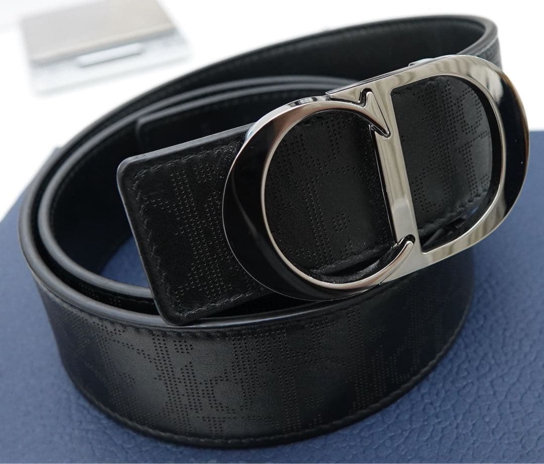 ディオール CD　リバーシブル　オブリーク ベルト 90 CD ICON オブリーク ベルト レザー ブラック シルバー金具