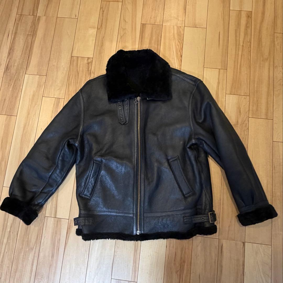 美品★ムートン　ラム　羊皮　B-3フライトジャケット　ブラック　L メンズ
