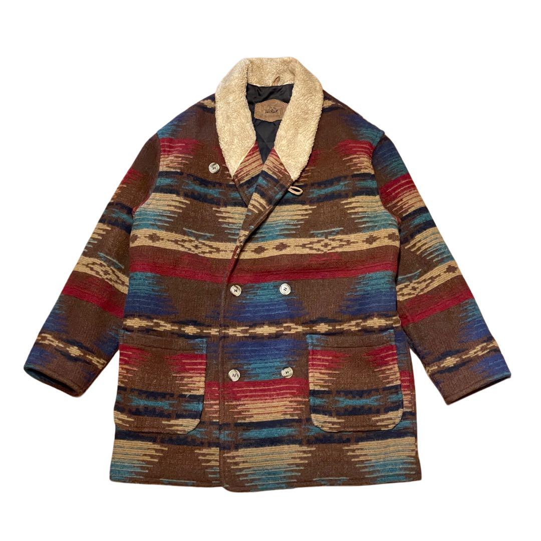 【L】80s USA製 ウールリッチ ネイティブ パターン ウール コート