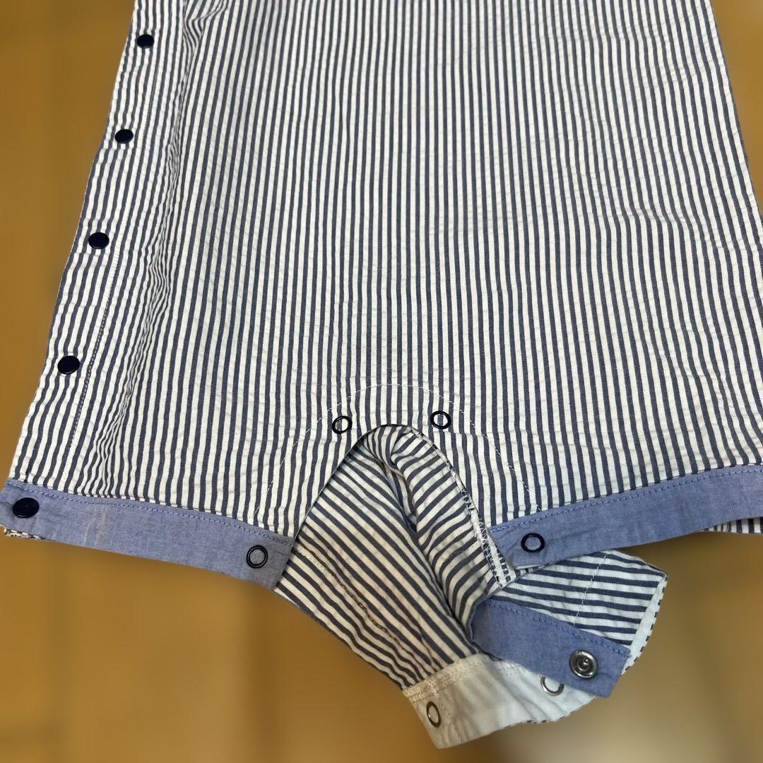 ファミリア ストライプロンパース 青と白 80cm - メルカリ