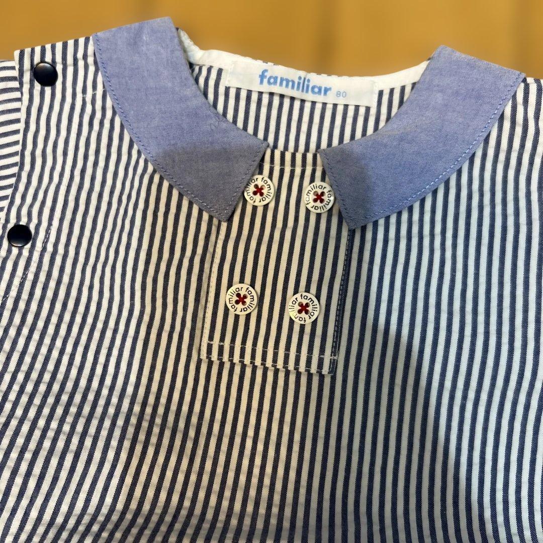 ファミリア ストライプロンパース 青と白 80cm - メルカリ