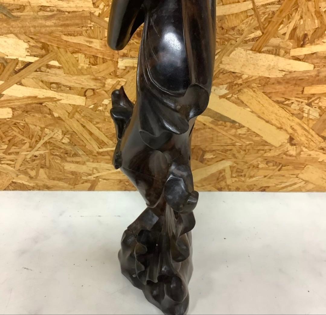 アジアン木彫り像 女性 彫刻 置物 民芸品 インテリア 昭和レトロ(Q-15