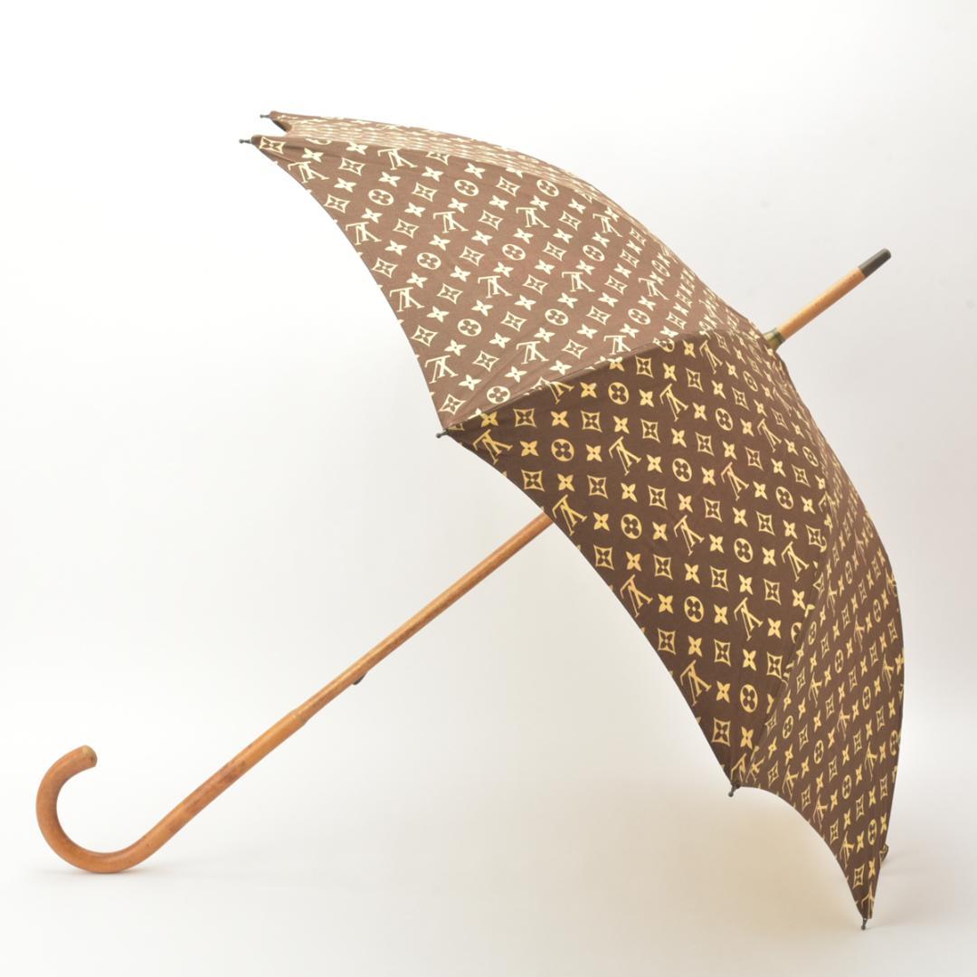 美品◇ルイヴィトン パラプルュイ 長傘 モノグラム コットン ウッド