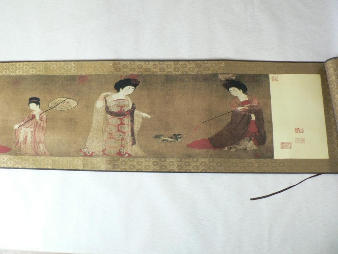 仕女図 人物画 巻軸 280×38センチ・送料込！