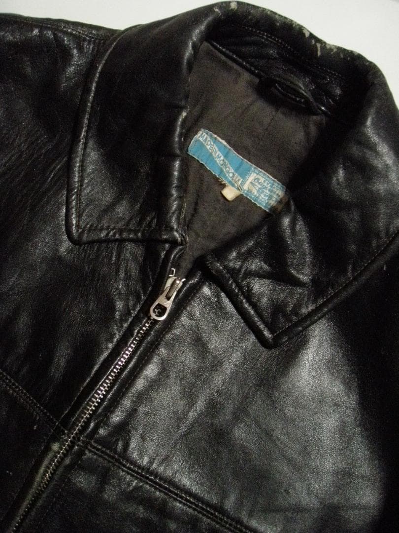40s 50s WICO ZIP コの字 unknown レザー ジャケット 黒 40s-50s France Vintage Leather Jacket Wool Coll