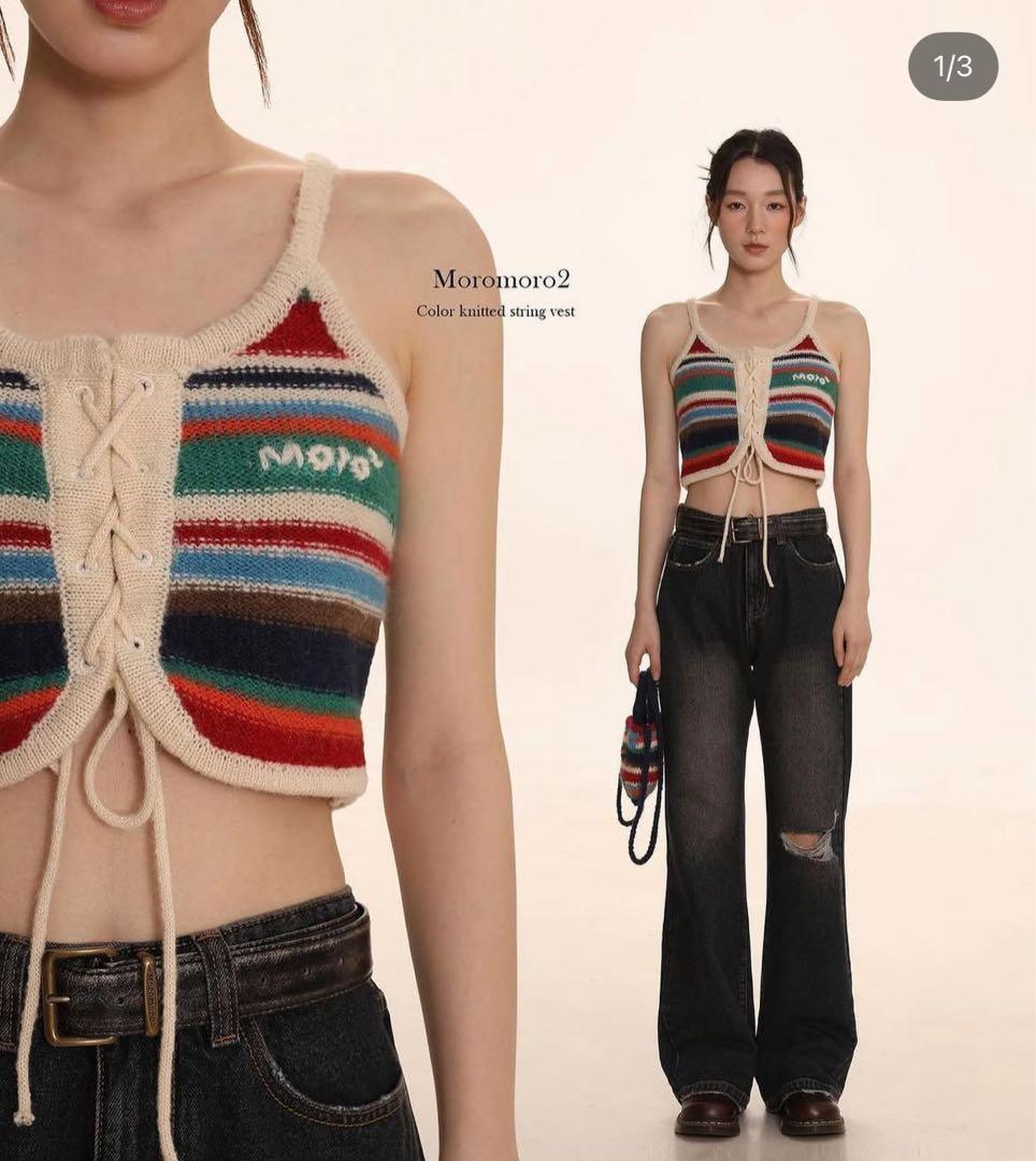 Moromoro2 ニット color knited string vest