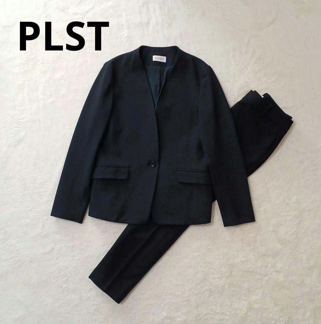 洗える！PLST プラステ ノーカラージャケット パンツ 　ネイビー
