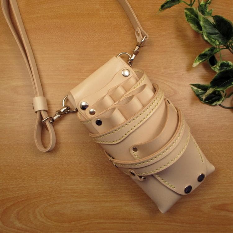 ヌメ革ナチュラル　６丁差し　革ベルト付　シザーケース　SCL-154/NA