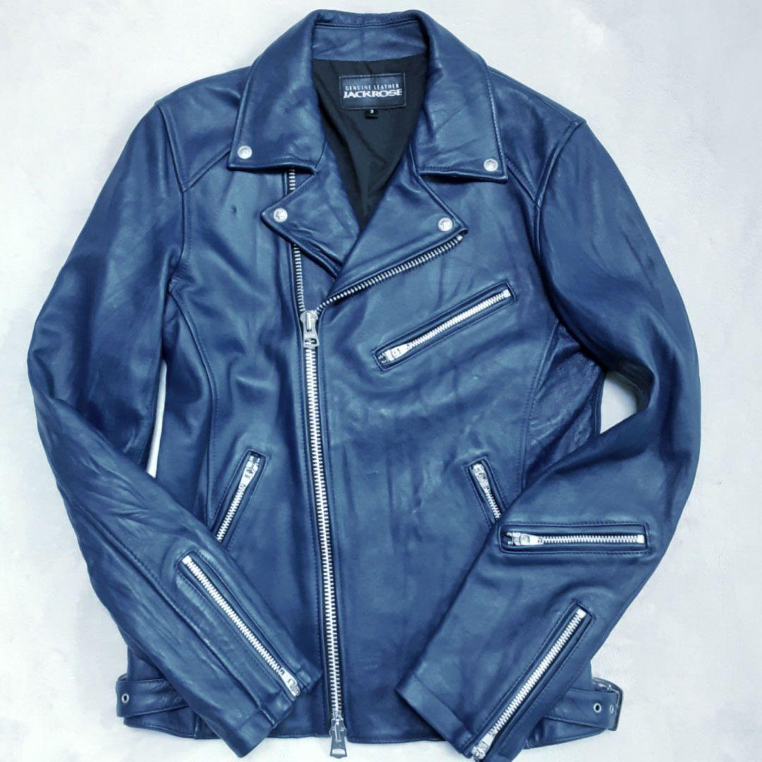 売約済☆】ジャックローズ ダブルライダース ミッドナイトブルー 羊革