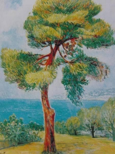 藤本東一良、ニースの松、希少画集画、新品高級額、額装付、状態良好