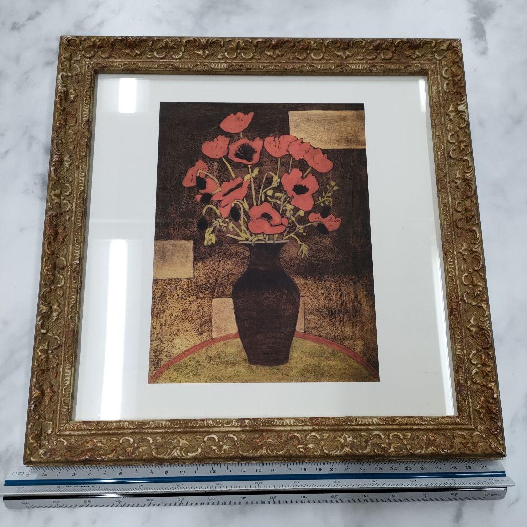 赤い花の絵　額縁付き